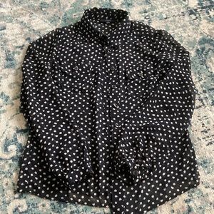 Sheer Polka-Dot Button-Up